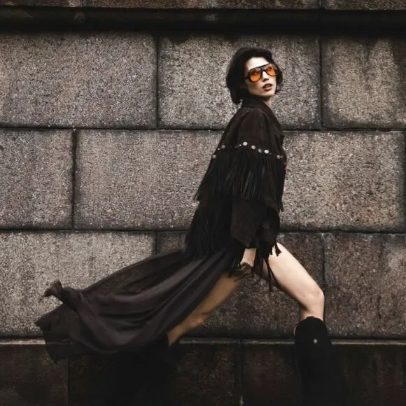 Lorena Saravia H&M Fringed Suede Cape Jacket ONE SIZE - Picture 14 of 15